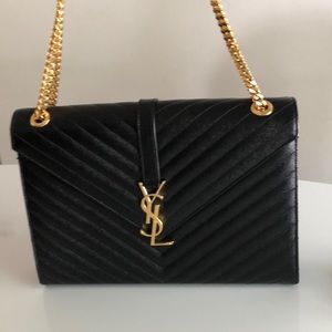 YSL Black Grain de Poudre Monogramme Purse